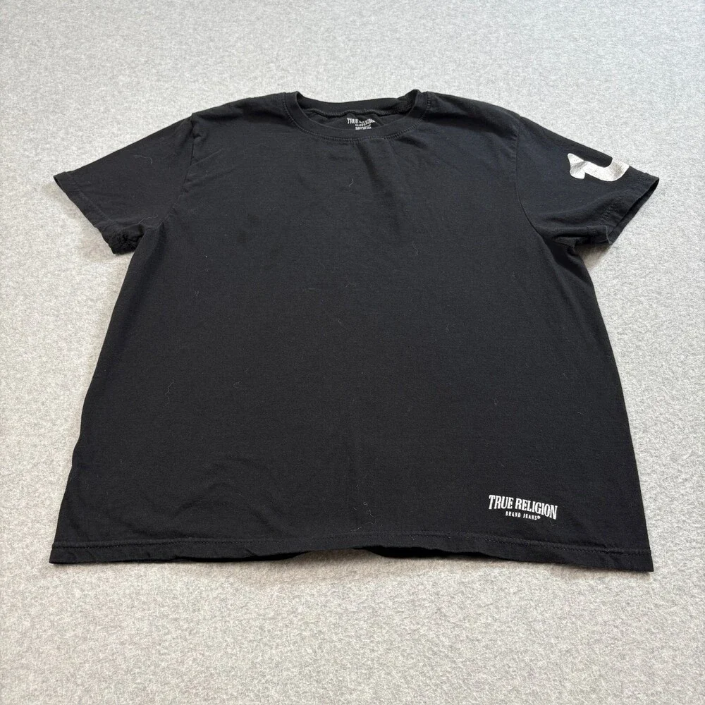 True Religion Shirt Men Medium Black Horseshoe Logo Streetwear Grunge 90s Y2K